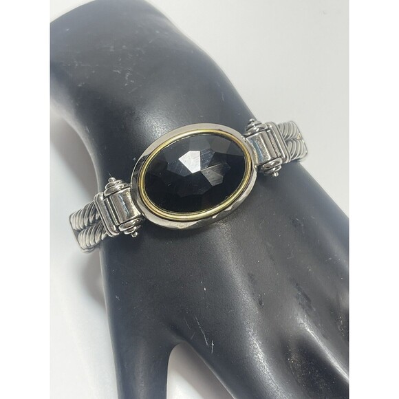 Dillards Silver Tone Black Stone Clamper Bangle Bracelet New - Picture 2 of 9